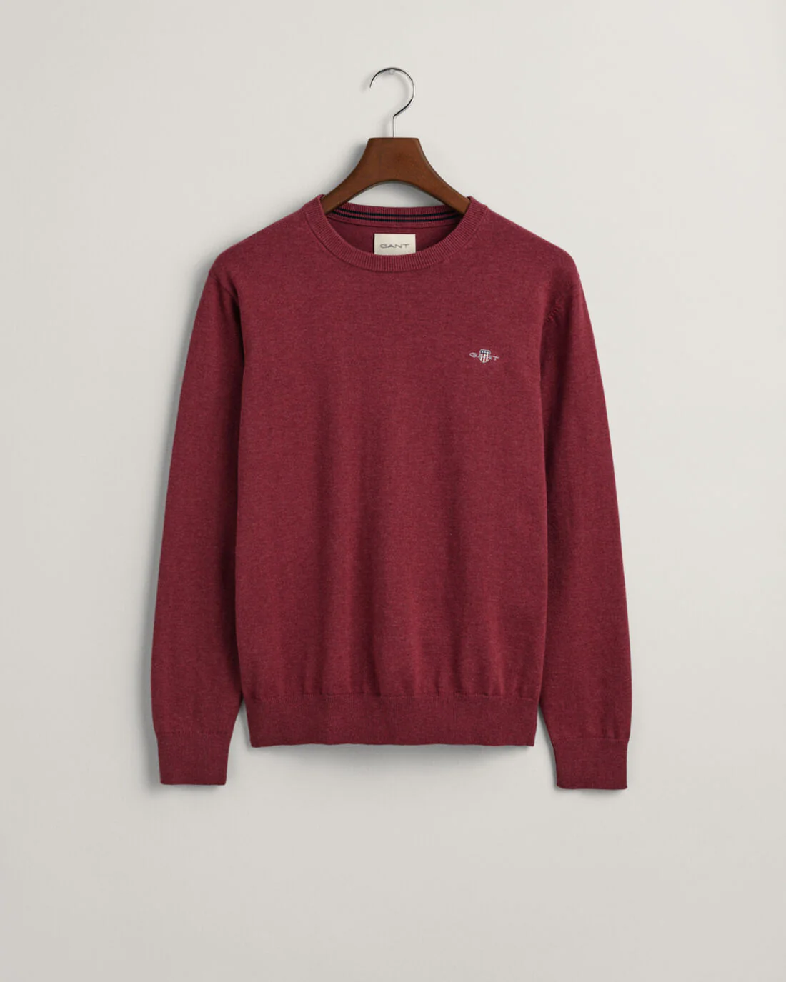 GANT : Classic Cotton Crew Neck - Bordeaux Melange - Image 4