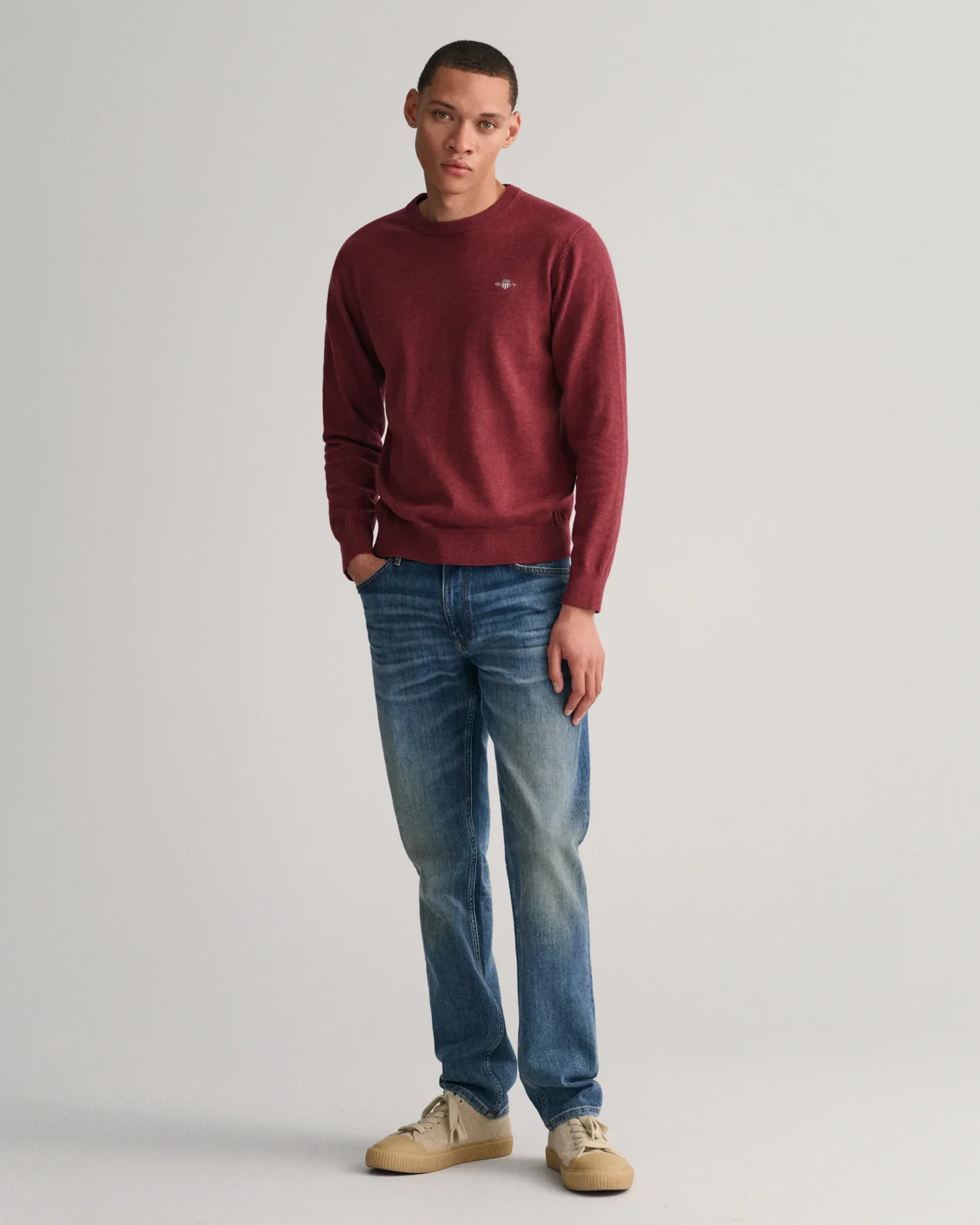 GANT : Classic Cotton Crew Neck Sweater - Wine Red - Image 4