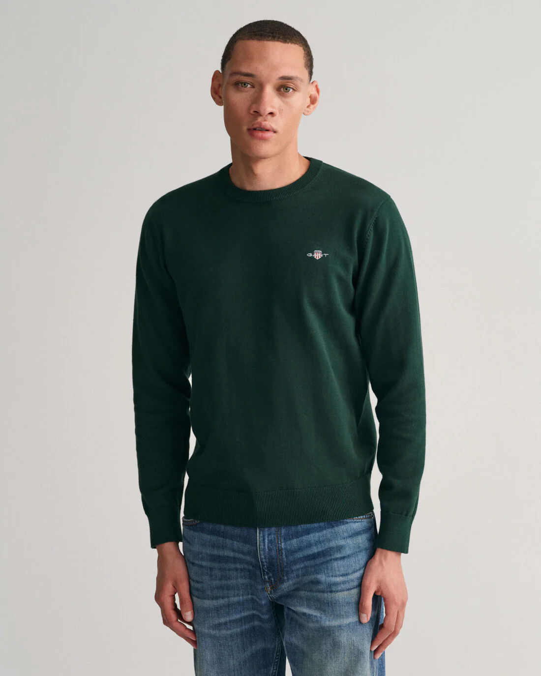 GANT Classic Cotton Crew Neck Jumper - Tartan Green