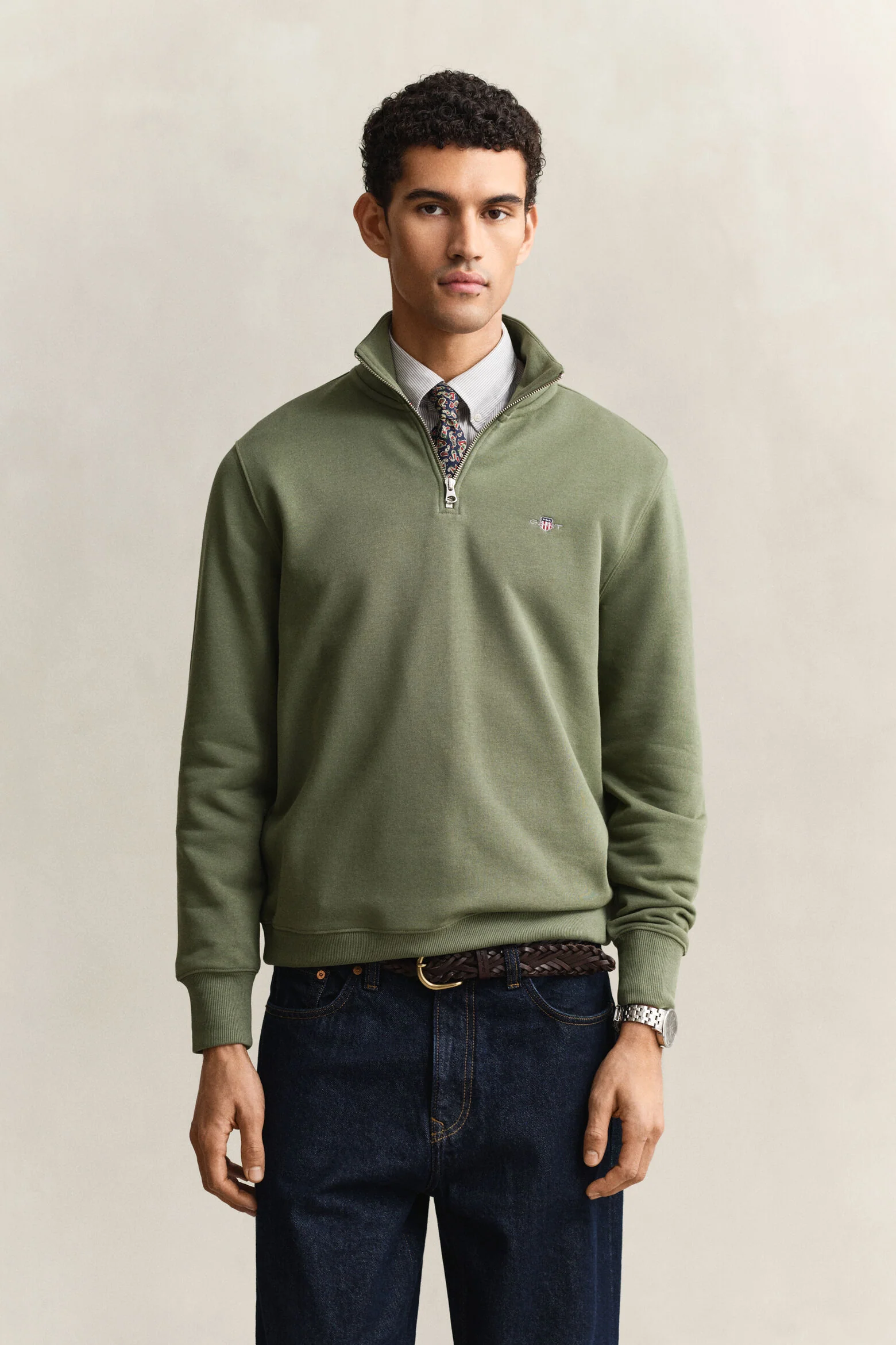 GANT Shield Half Zip Sweatshirt - Herb Green