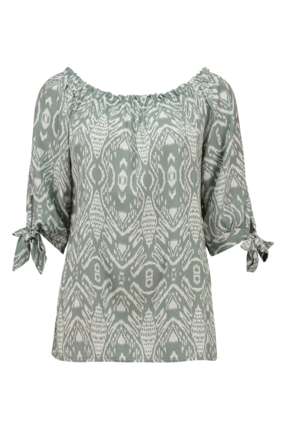 HAILYS Lotty Boat Neck 3/4 Sleeve Print Top - Green
