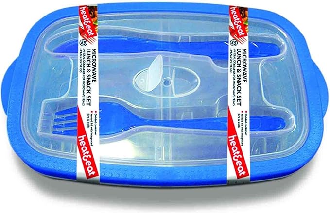 HEAT & EAT : Lunch Box, Clear, with Red/Blue Trim 0.5L - Image 2