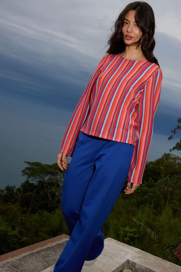 ICHI Libella Long Sleeve Top - Stripe - Image 3