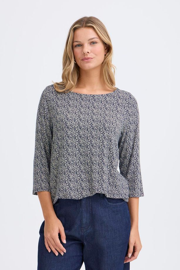 FRANSA Amy 3/4 Sleeve Floral Blouse - Navy