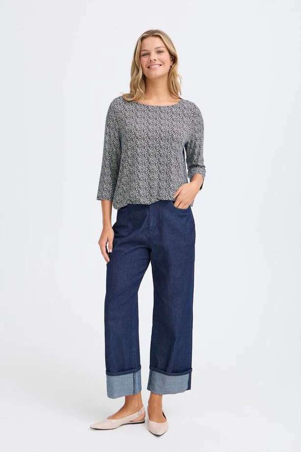 FRANSA Amy 3/4 Sleeve Floral Blouse - Navy - Image 2