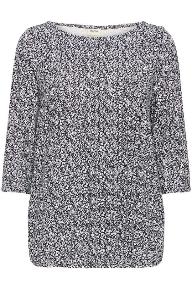 FRANSA Amy 3/4 Sleeve Floral Blouse - Navy - Image 5