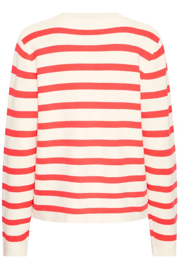 ICHI Boston Button Up Striped Cardigan - Coral - Image 4
