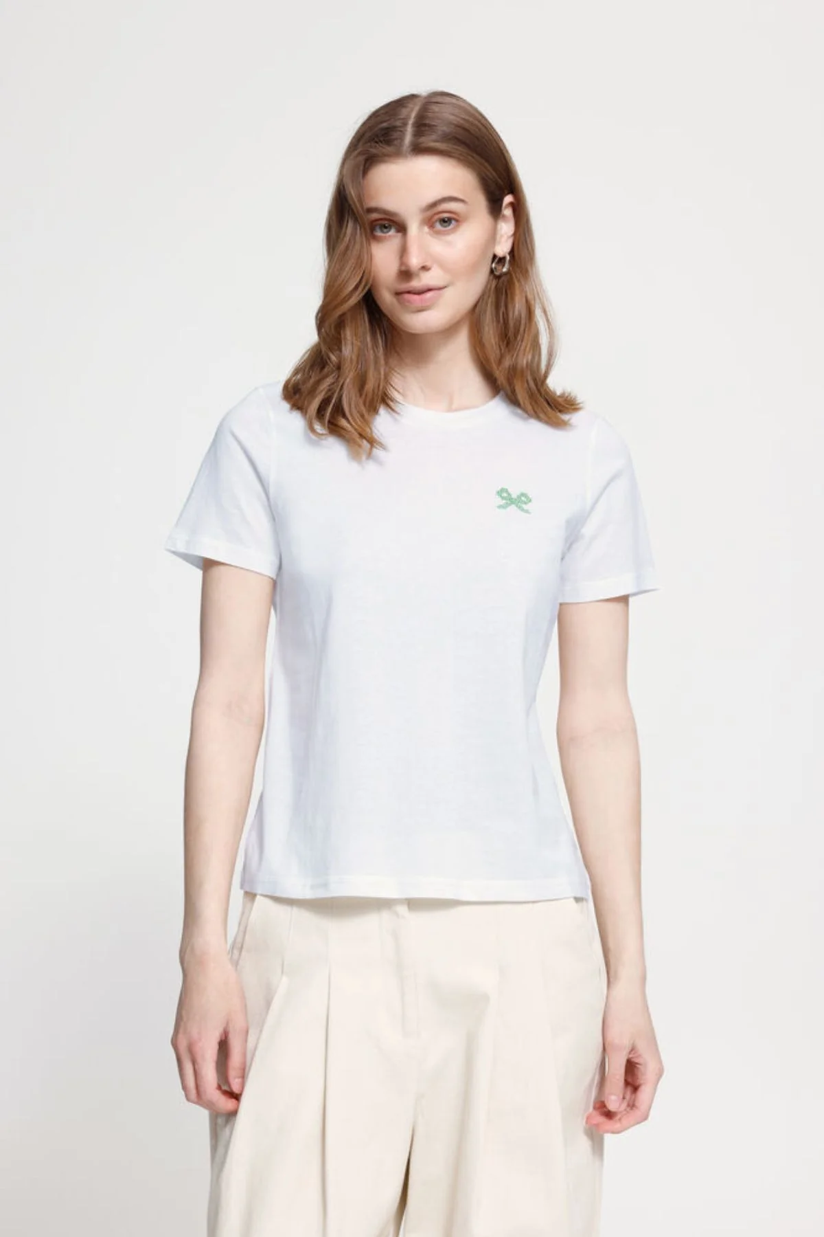 ICHI Caminna Bow Cotton T-Shirt - White