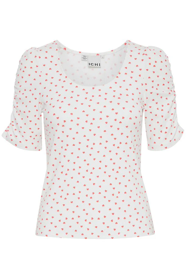 ICHI Debby Heart Print T-Shirt - Cream - Image 5