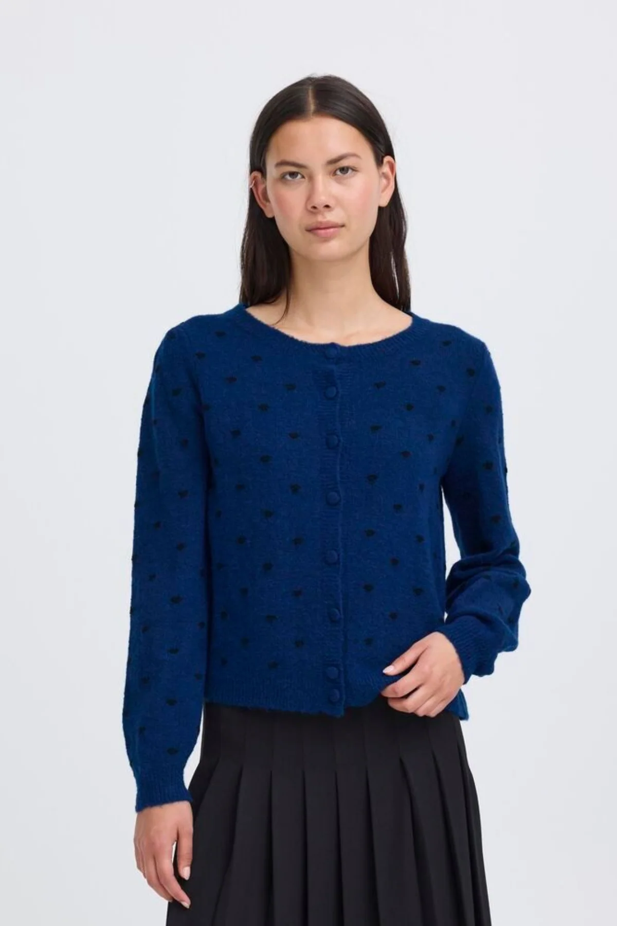 ICHI Destine Button Up Cardigan - Navy