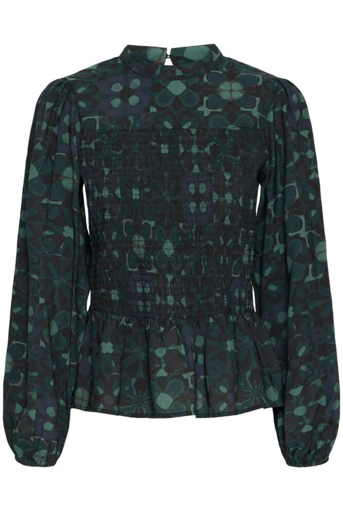 ICHI Gilea Floral Peplum Blouse - Green