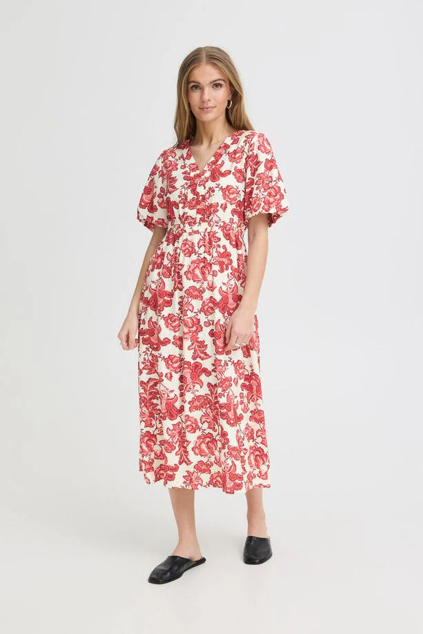 ICHI Gilvis Floral Midi Dress - Red - Image 2