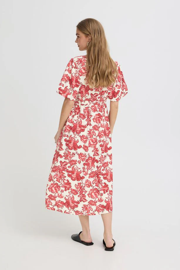 ICHI Gilvis Floral Midi Dress - Red - Image 3
