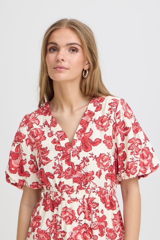 ICHI Gilvis Floral Midi Dress - Red - Image 5