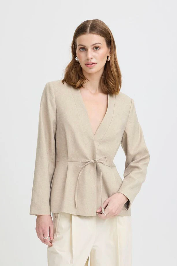 ICHI Hestipo Tie Waist Blazer - Taupe