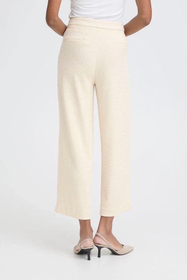 ICHI Kate Lumina Textured Pants - Cream - Image 3