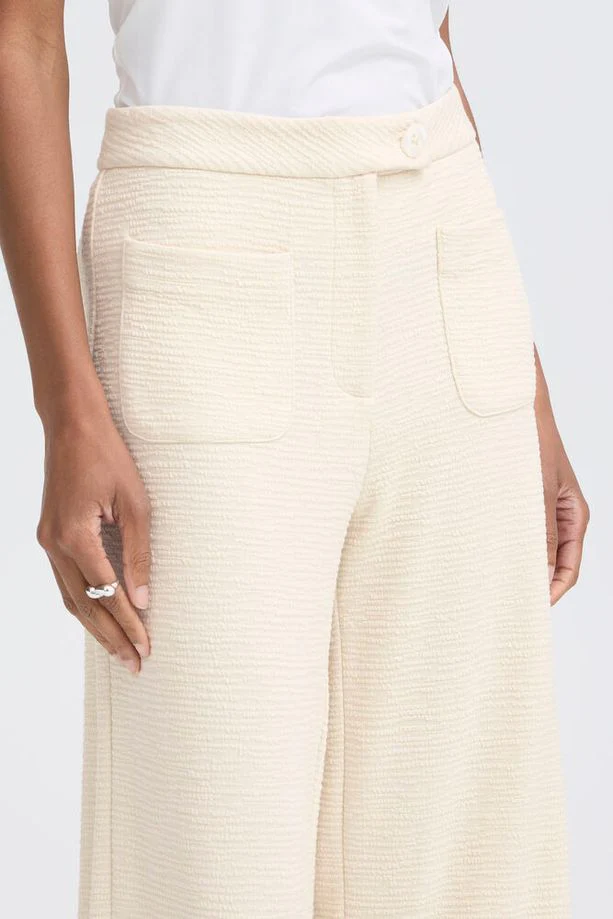 ICHI Kate Lumina Textured Pants - Cream - Image 4