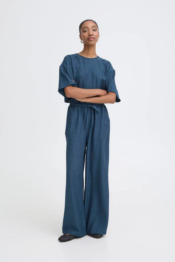 ICHI Katico Wide Leg Trousers - Navy - Image 2