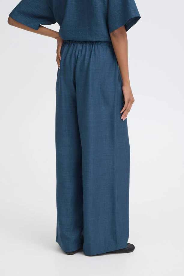 ICHI Katico Wide Leg Trousers - Navy - Image 3