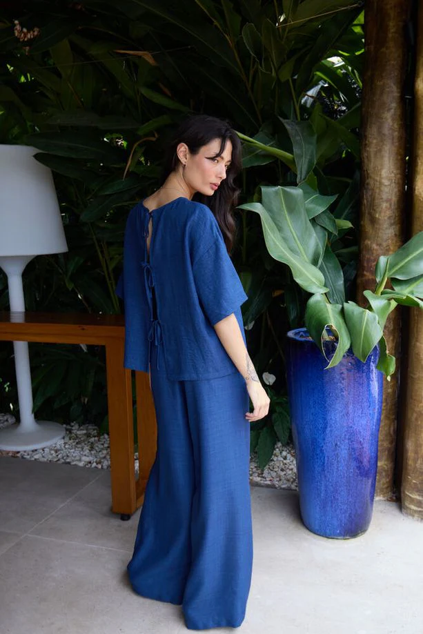 ICHI Katico Wide Leg Trousers - Navy - Image 6