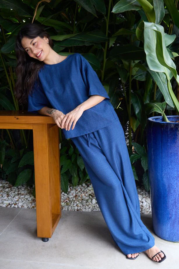 ICHI Katico Wide Leg Trousers - Navy - Image 7
