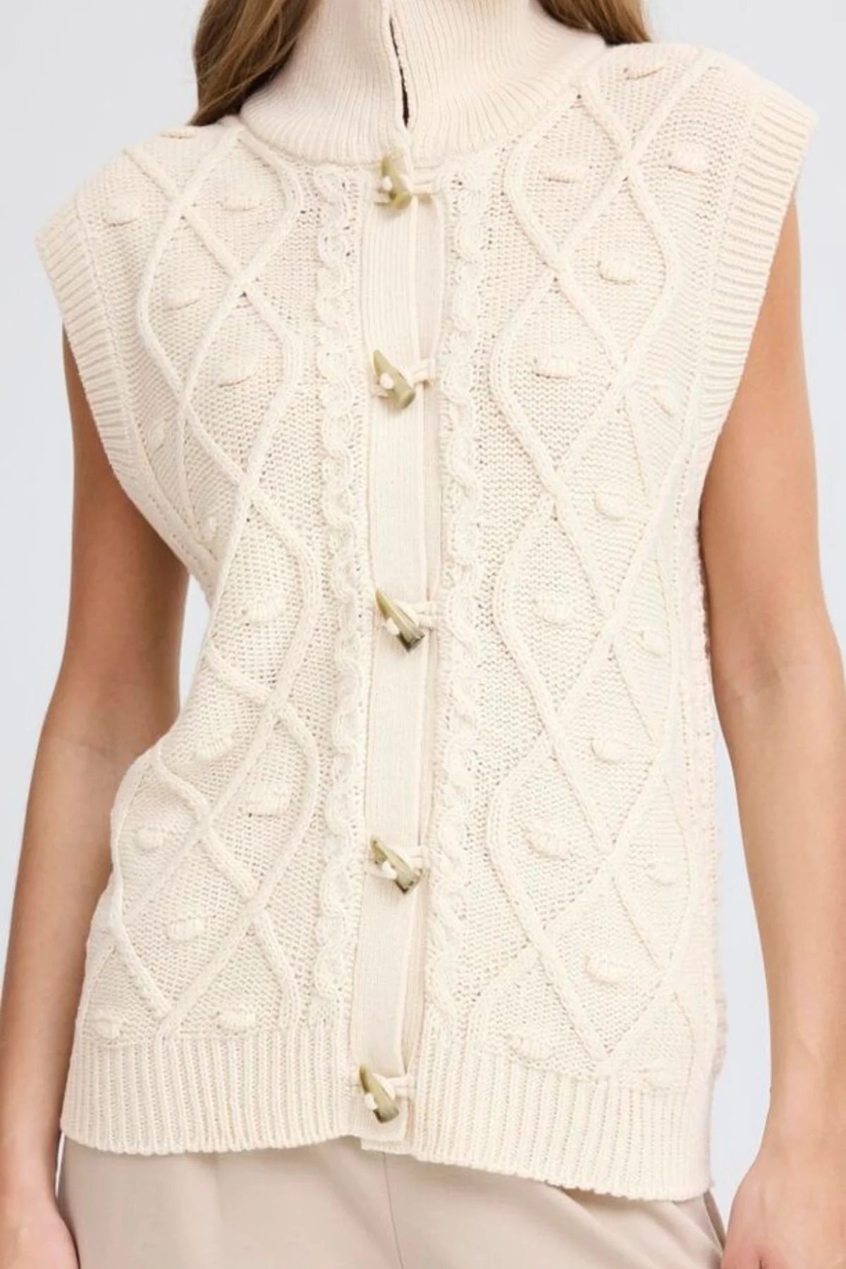 ICHI Destan Knitted Short Sleeve Cardigan - Cream - Image 3