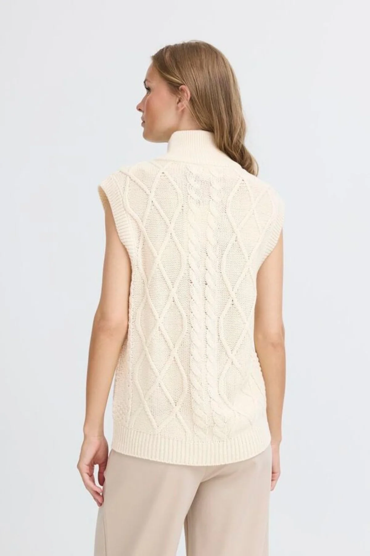 ICHI Destan Knitted Short Sleeve Cardigan - Cream - Image 4