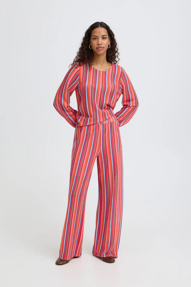 ICHI Libella Stripe Pants - Orange - Image 2
