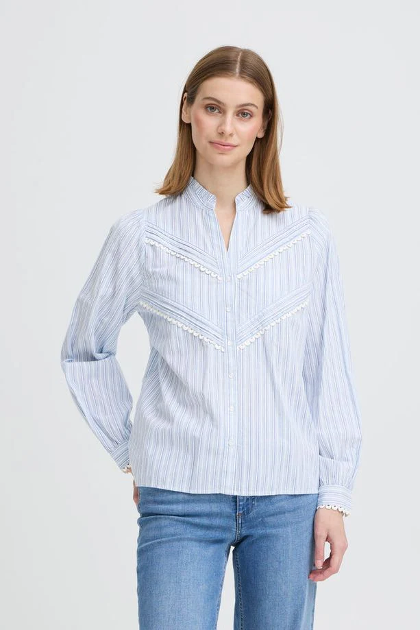 ICHI Litu Striped Shirt - Blue