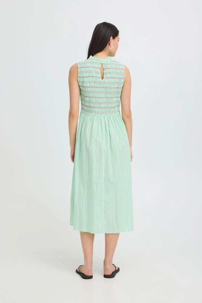 ICHI Locy Stripe Midi Dress - Green/Pink - Image 4