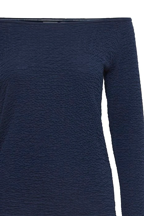 ICHI Malina Boat Neck Textured Top - Navy - Image 3