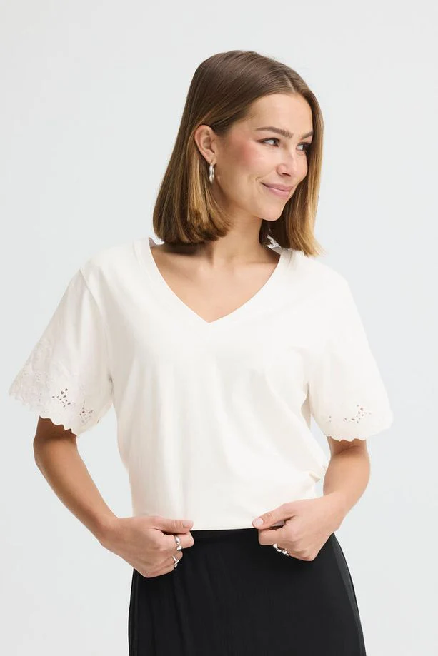 ICHI Mimmie V-Neck T-Shirt - White