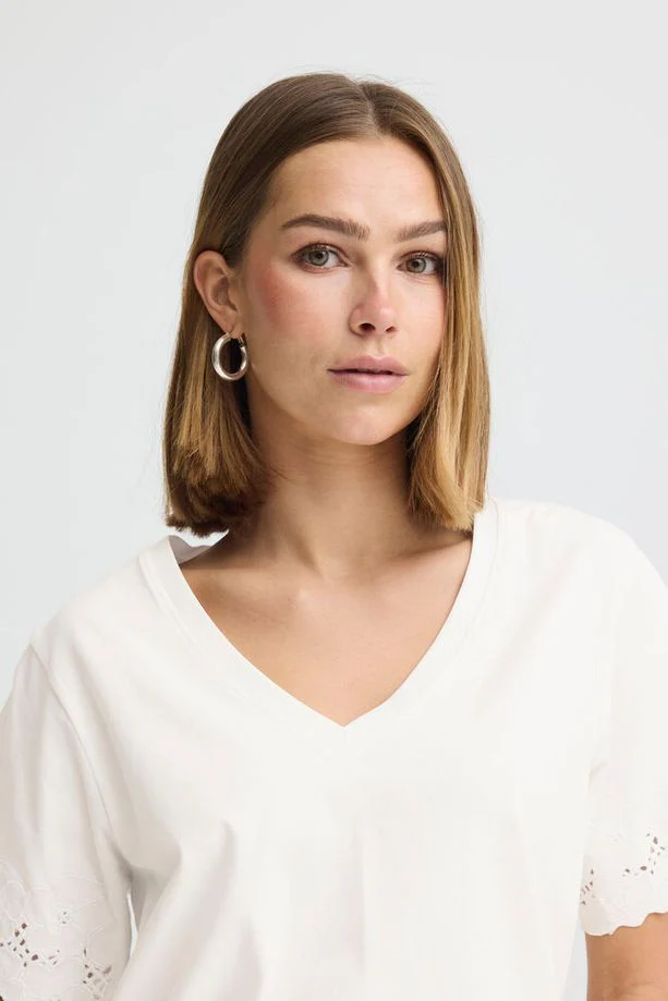ICHI Mimmie V-Neck T-Shirt - White - Image 2
