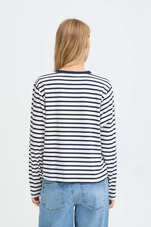 ICHI Mira Striped Top - Navy - Image 2