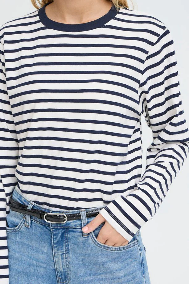 ICHI Mira Striped Top - Navy - Image 3