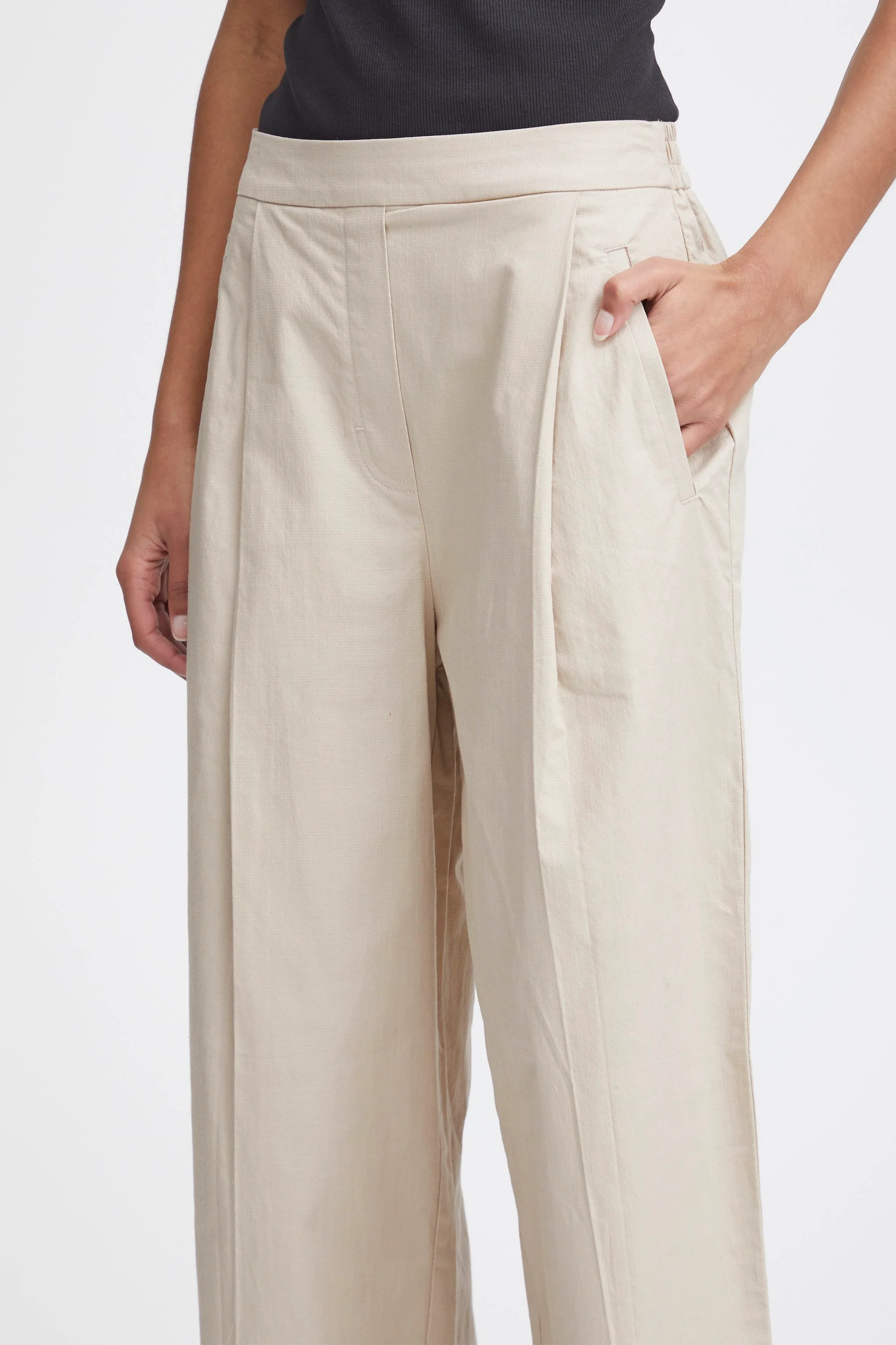 ICHI Unica Wide Leg Trousers - Cream - Image 2
