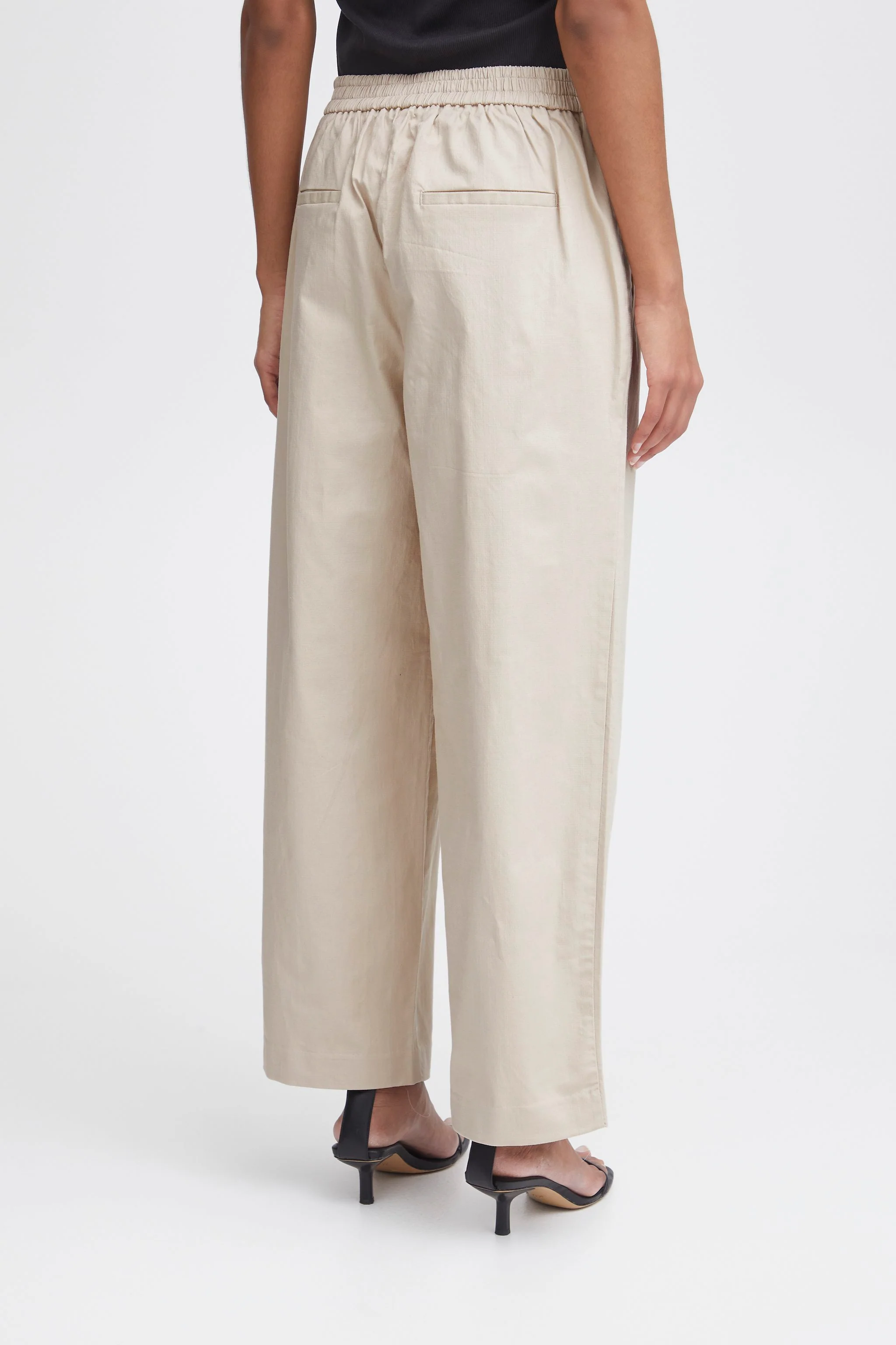 ICHI Unica Wide Leg Trousers - Cream - Image 3
