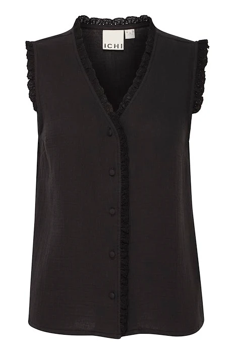 ICHI Mika V-Neck Sleeveles Top - Black