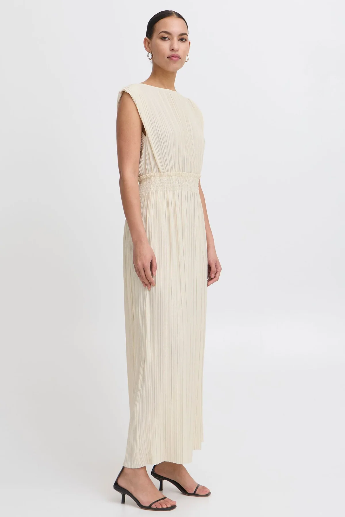 ICHI Yamilet Pleated Long Dress - Cream - Image 2