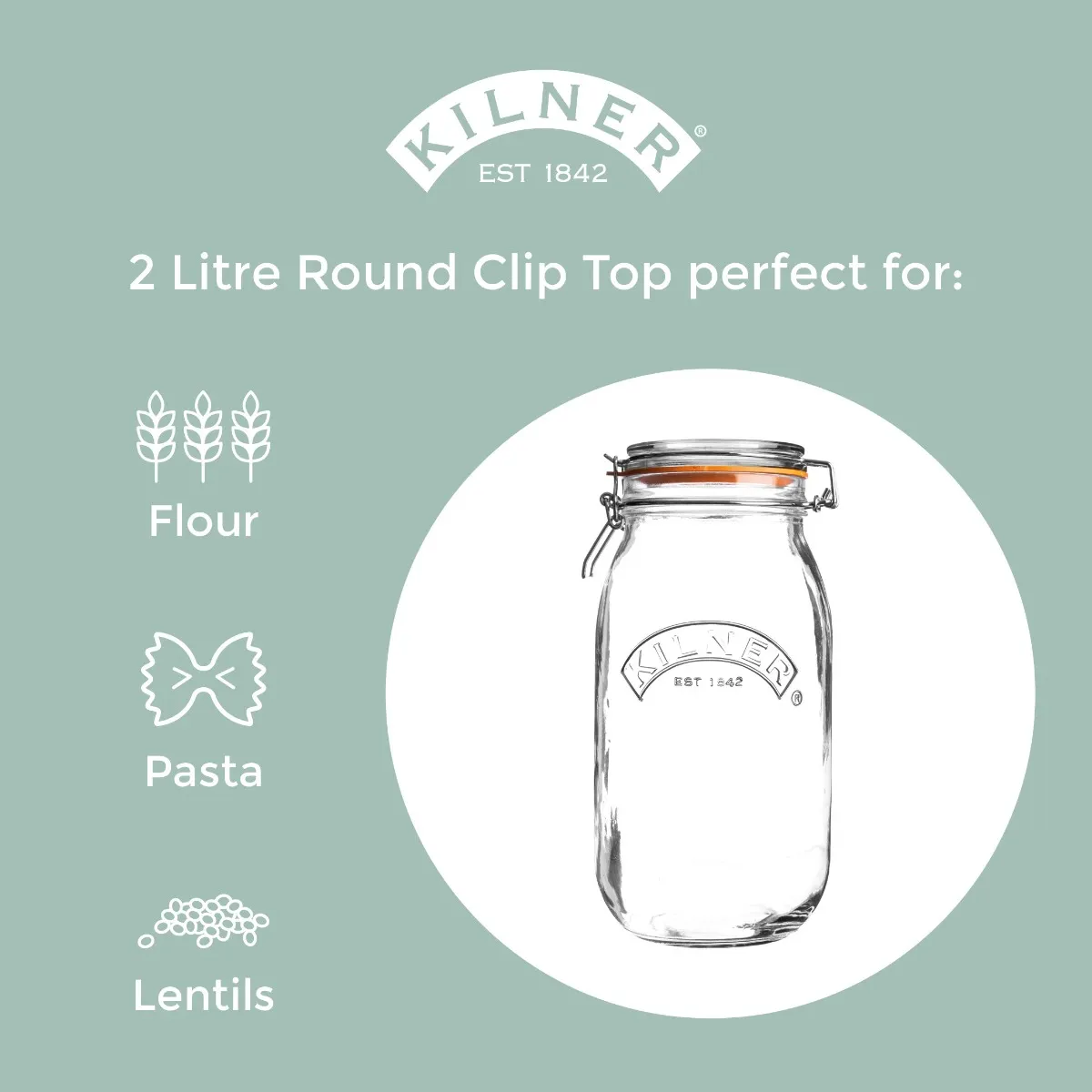 KILNER Clip Top Round Glass Jar 2 Litre - Image 2