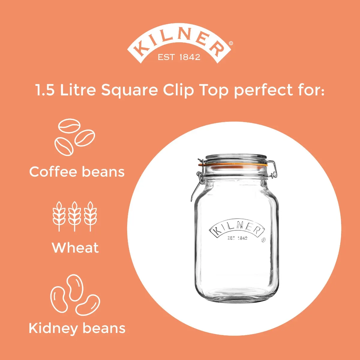 KILNER Glass Clip Top Square Jar 1.5 Litre - Image 3
