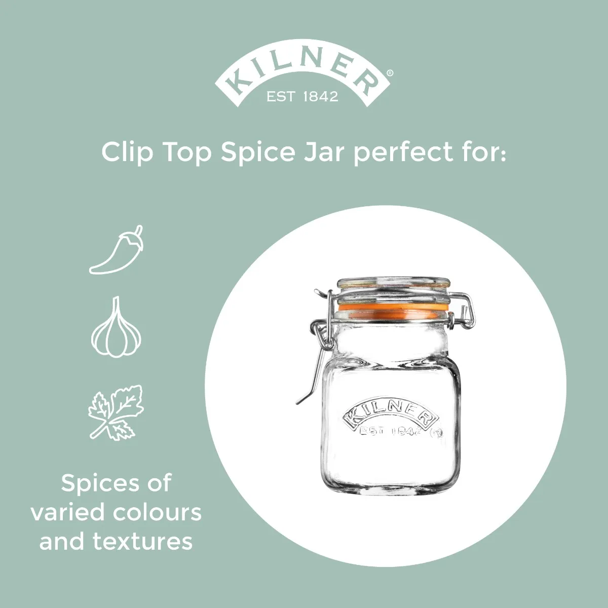 KILNER Square Clip Top Glass Small Spice Jar 70ml - Image 3