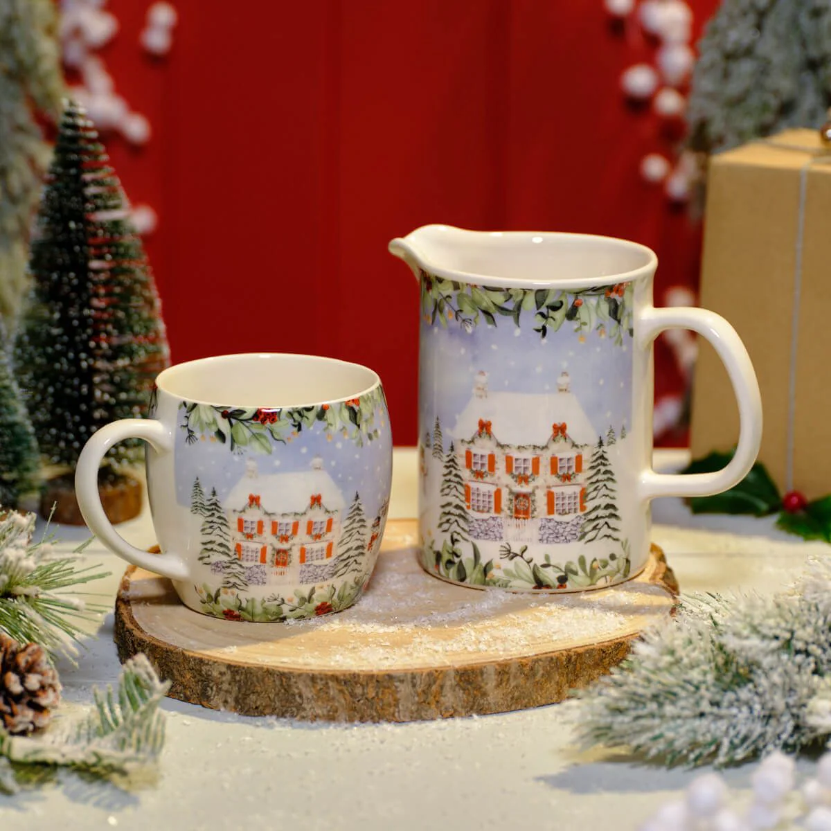LANGS Christmas Cottage Scene Ceramic Jug 16.5cm - Image 4