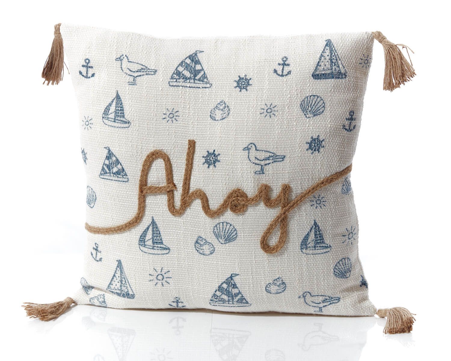LANGS Coastal Ahoy Embroided Tassels Cushion 43x43cm - Image 2