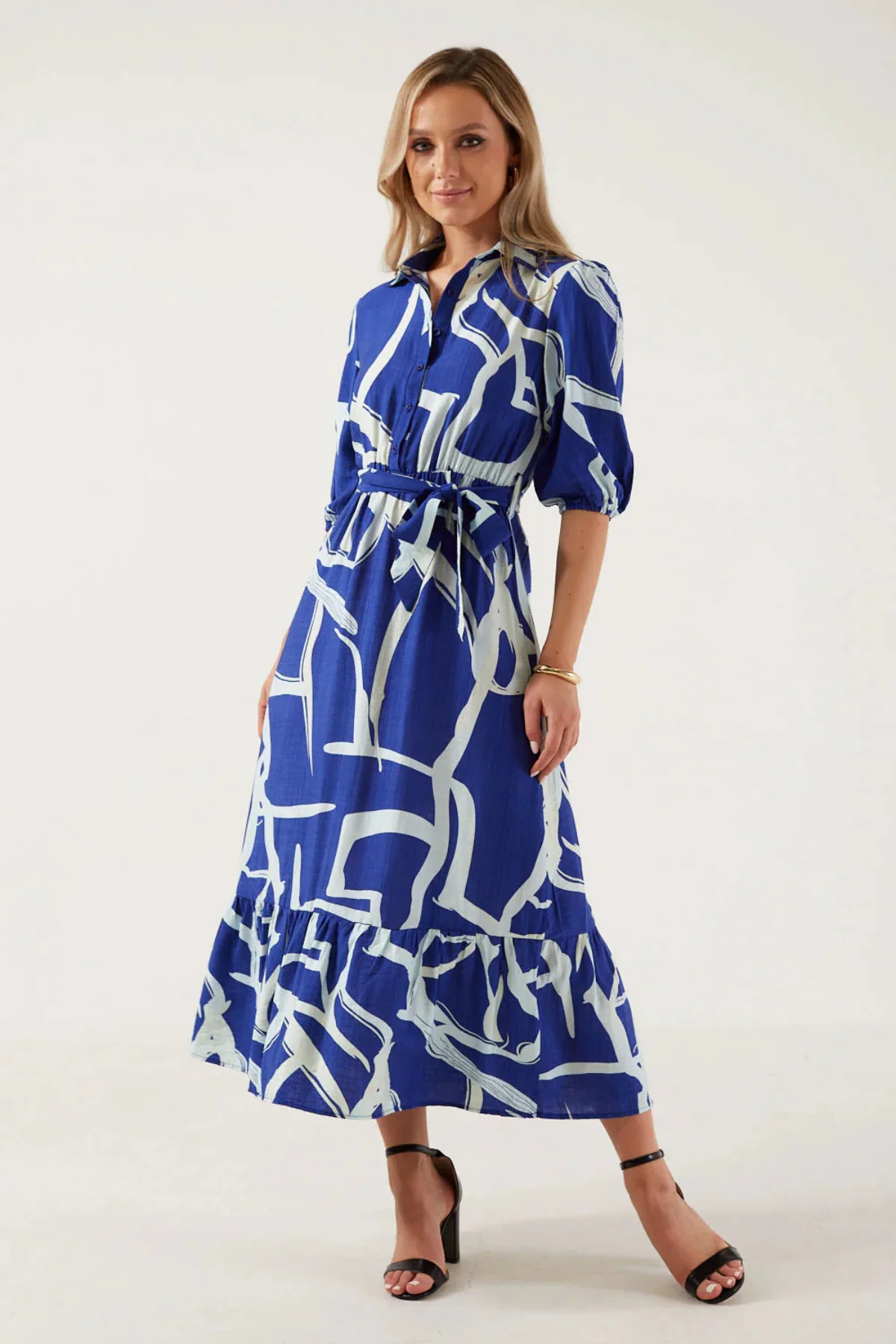 MARC ANGELO 3/4 Sleeve Printed Dress - Blue - Image 2