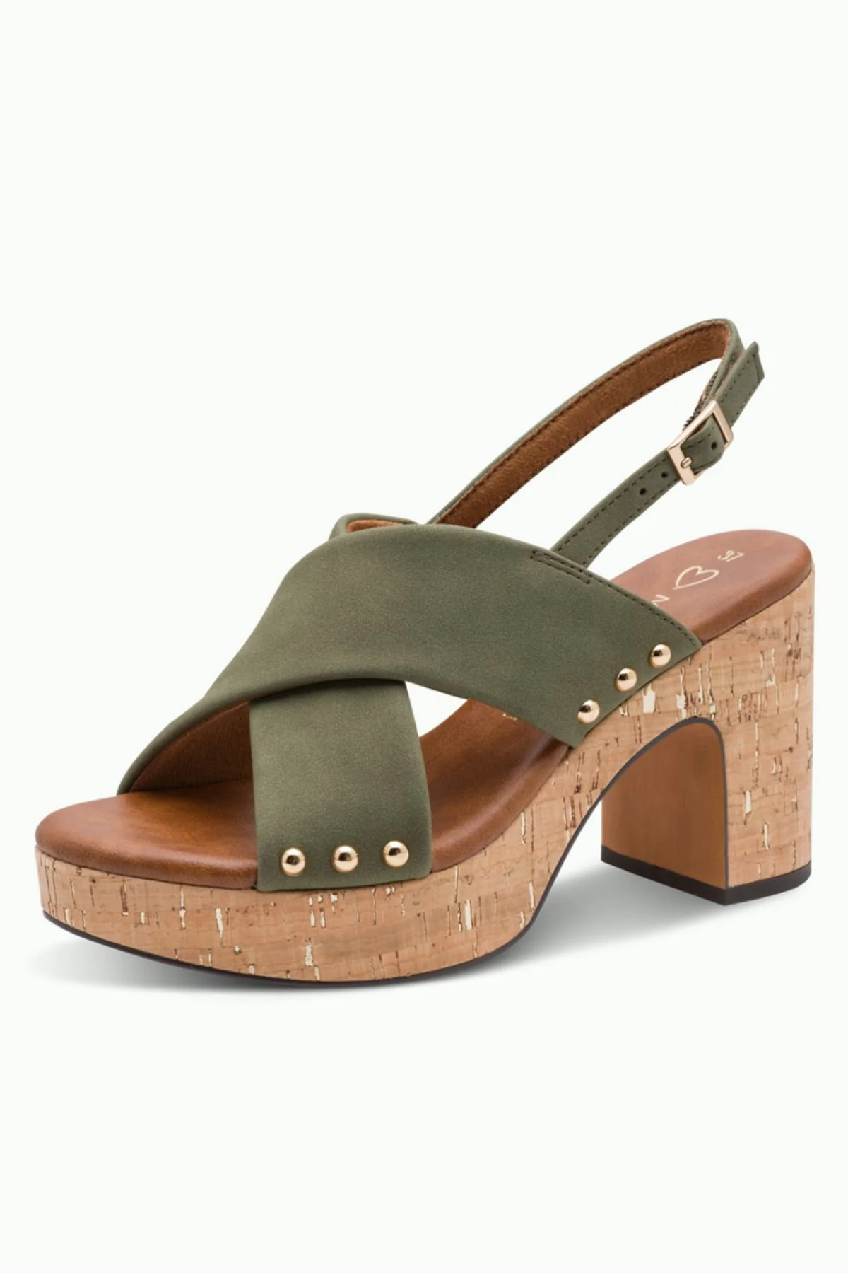 MARCO TOZZI Cross Strap Block Heel Sandal - Olive
