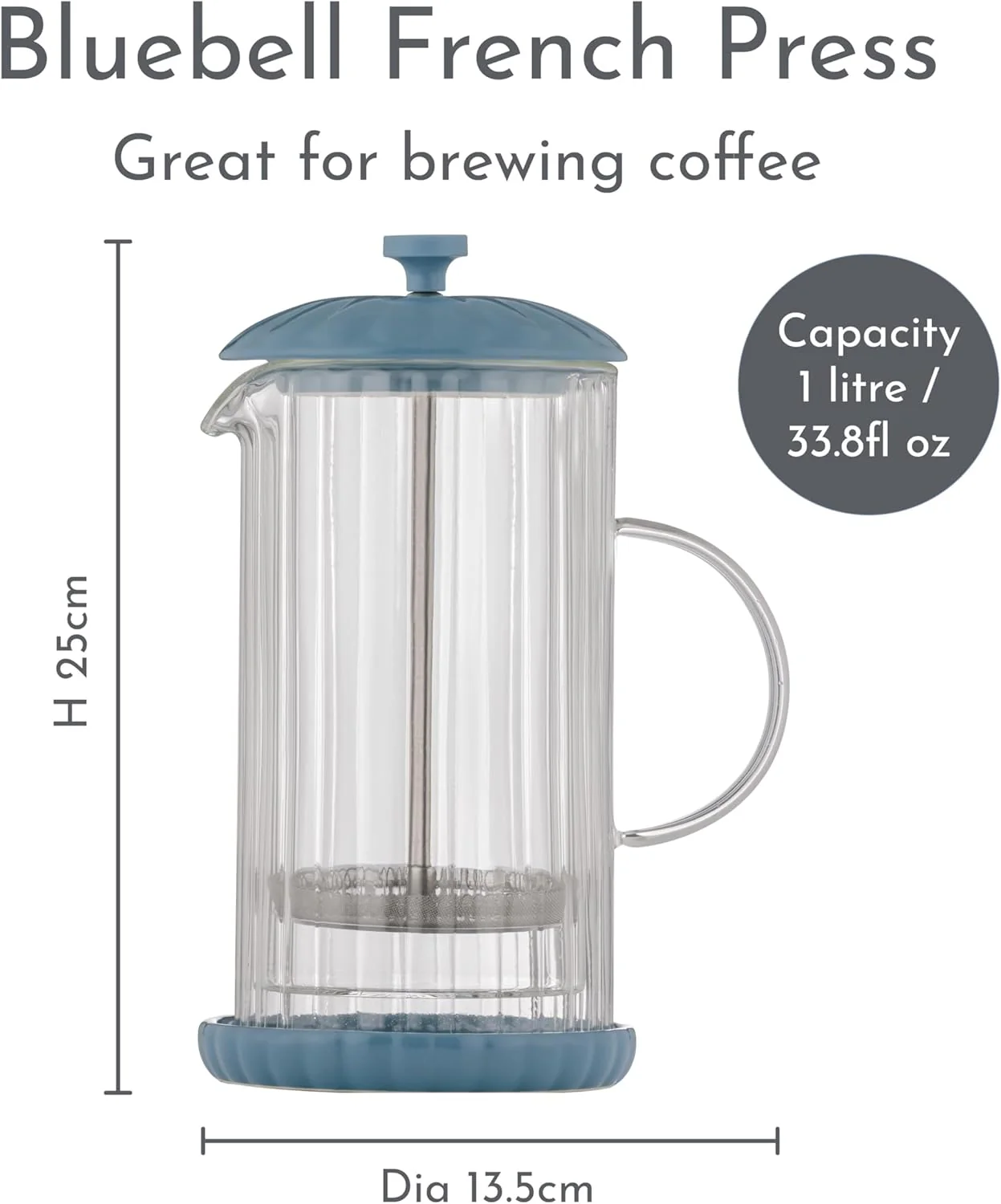 PRICE & KENSINGTON Luxe Cafetiere/French Press Bluebell 1L - Image 5