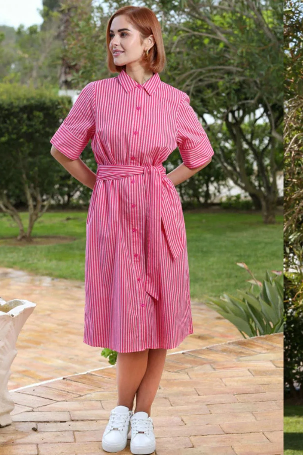 RANT & RAVE Alicia Striped Shirt Dress - Pink