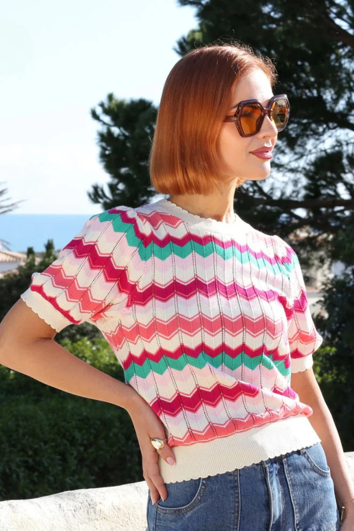 RANT & RAVE Mavis Short Sleeve Jumper - Pink - Image 2