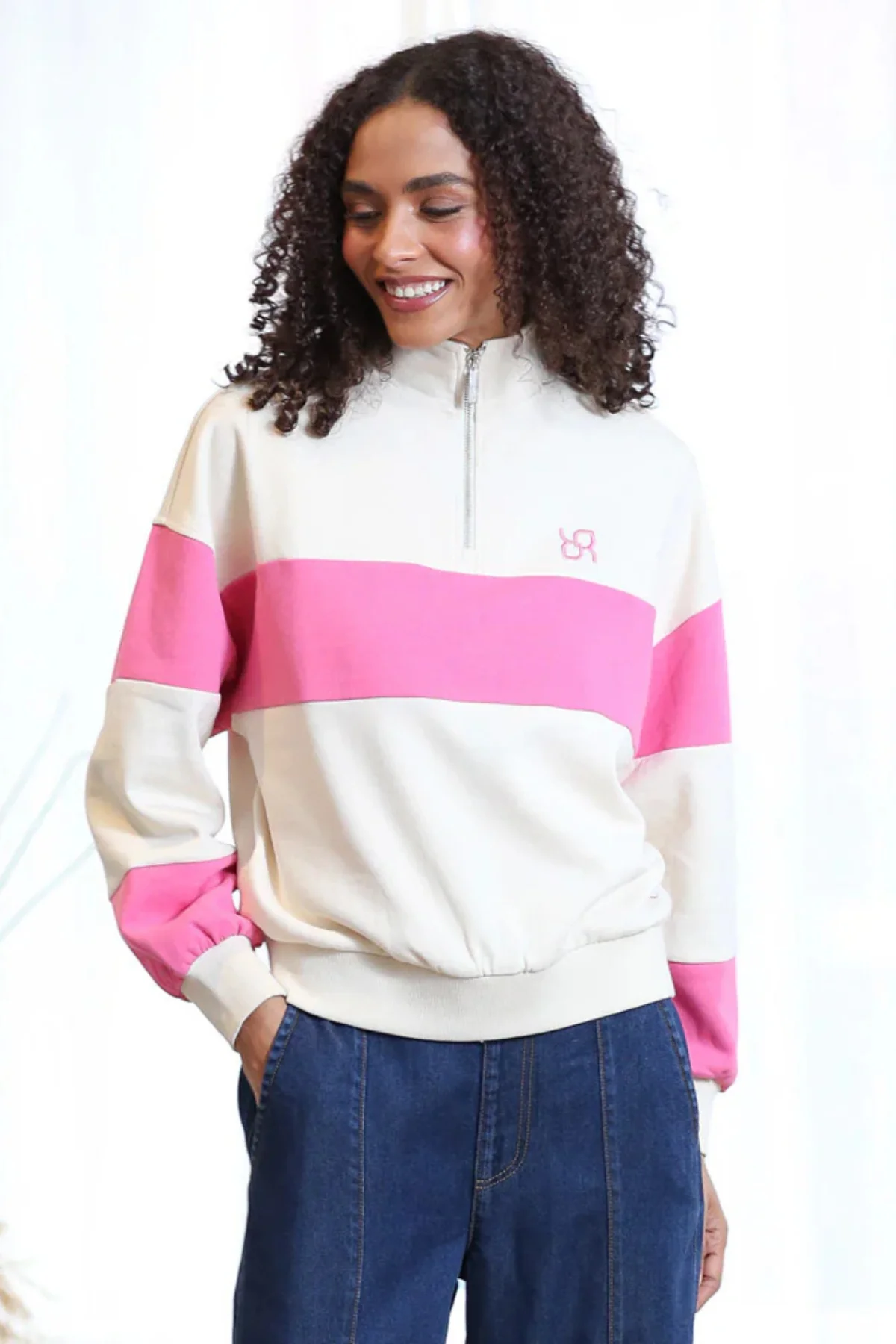 RELAX & RENEW Eudora Half Zip Top - Pink Multi